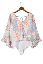 Load image into Gallery viewer, Sky Blue Floral Surplice Wide Sleeve Bodysuit