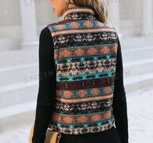 Load image into Gallery viewer, Aztec Animal Pattern Zip Up Fleece Vest Jacket