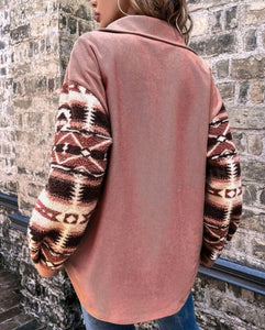 Aztec Pattern Flap Pocket Drop Shoulder Shacket