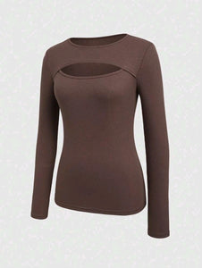 Brown ribbed cut out top