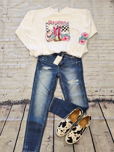 Boujie Cowgirl Crew Neck Sweatshirt White