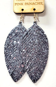 Hematite glitter feather earrings