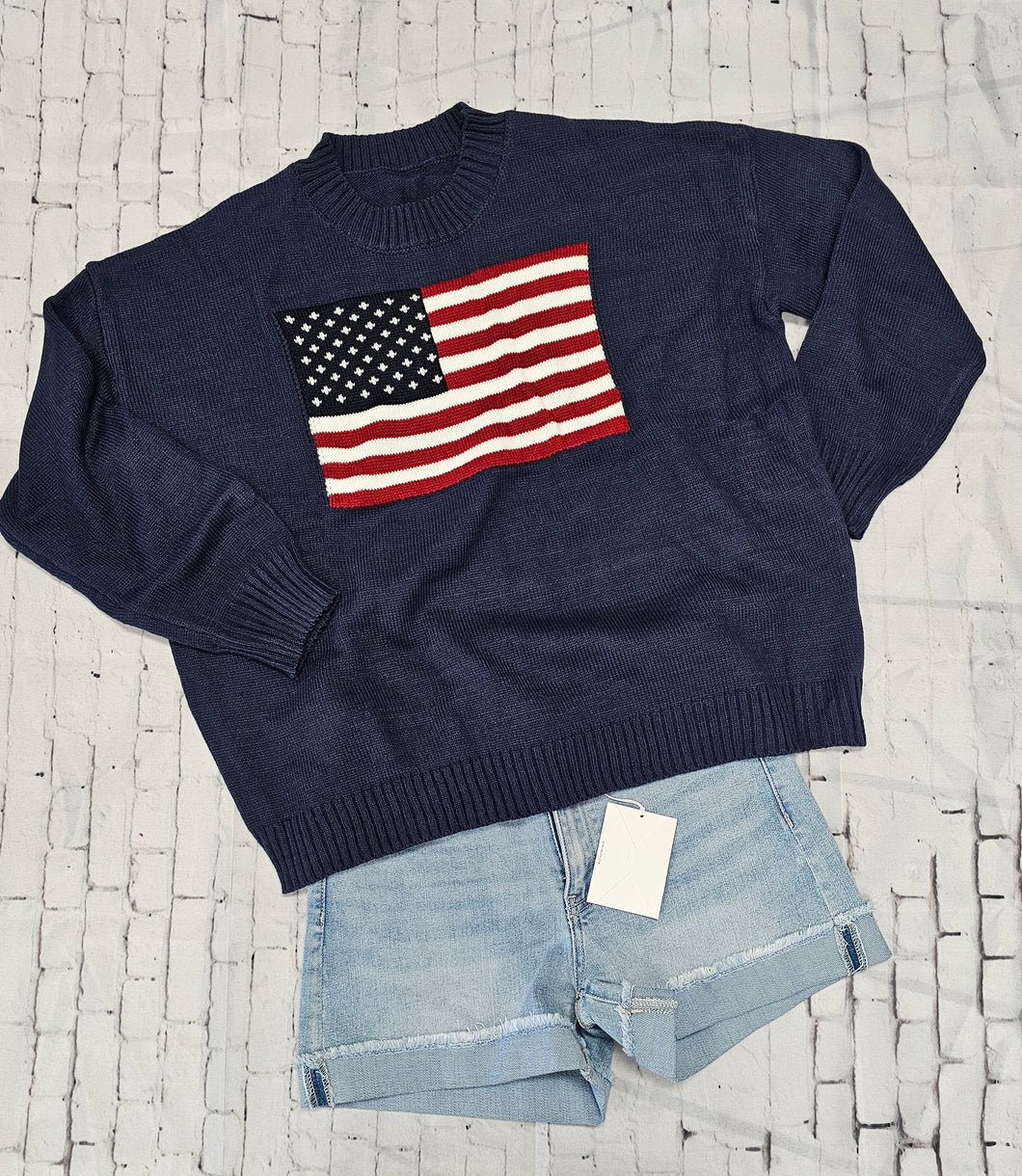 Navy Flag Sweater Drop Sleeve
