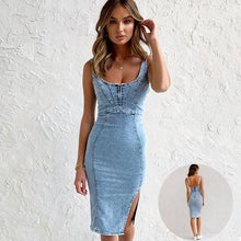 Load image into Gallery viewer, New U-neck Suspender Denim Dress Summer Casual Tight Slim Fit Dresses With Slit Design