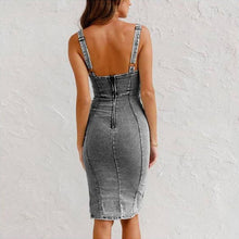 Load image into Gallery viewer, New U-neck Suspender Denim Dress Summer Casual Tight Slim Fit Dresses With Slit Design