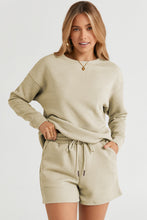 Load image into Gallery viewer, Double Take Full Size Texture Long Sleeve Top and Drawstring Shorts Set