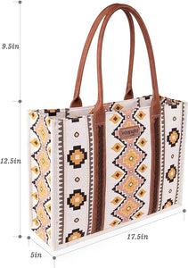 Wrangler Southwestern Pattern Dual Sided Print Canvas Wide Tote Coffee