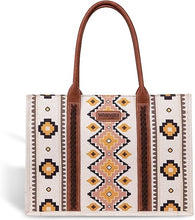 Load image into Gallery viewer, Wrangler Southwestern Pattern Dual Sided Print Canvas Wide Tote Coffee