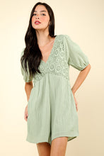 Load image into Gallery viewer, VERY J Lace Detail Puff Sleeve Romper with Pockets