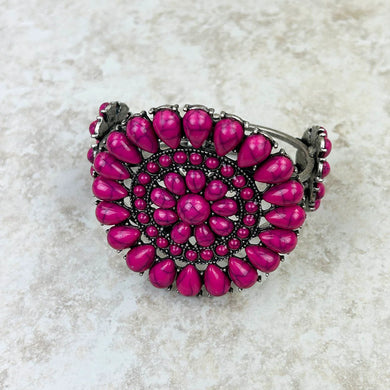 Natural Stone Concho Cuff Bracelet Pink