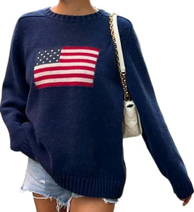 Navy Flag Sweater Drop Sleeve