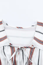 Load image into Gallery viewer, White Striped Print Loose V Neck Short Sleeve Top