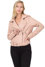 Load image into Gallery viewer, Blush Vegan Leather  Belted Moto Jacket