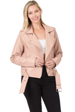 Load image into Gallery viewer, Blush Vegan Leather  Belted Moto Jacket
