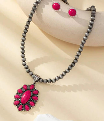 Fushia Squash Blossom Necklace 3 pc set
