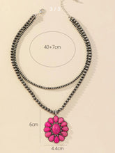 Load image into Gallery viewer, Fushia Flower Pendant Beaded Necklace