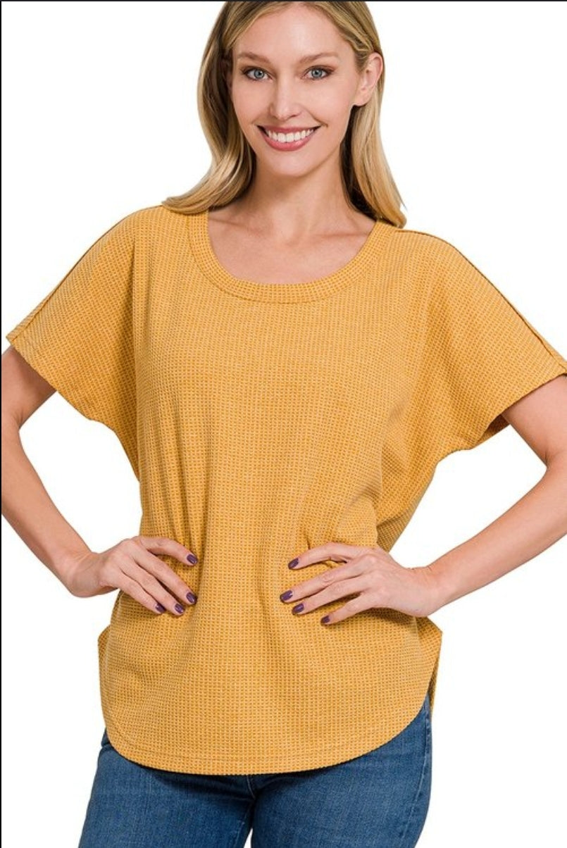 Mustard Baby Waffle Short Sleeve Top