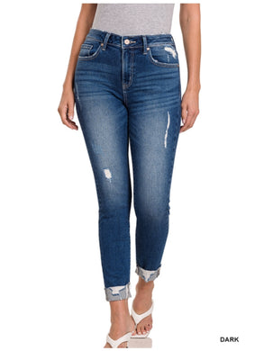 Zenana Distressed Cuffed Skinny Jeans