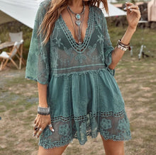 Load image into Gallery viewer, Lace &amp; Crochet Tunic Turquoise