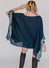 Load image into Gallery viewer, Fallon Embroidered Sleeve Poncho Blue
