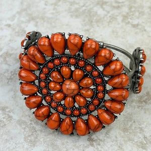 Natural Stone Concho Cuff Bracelet Orange