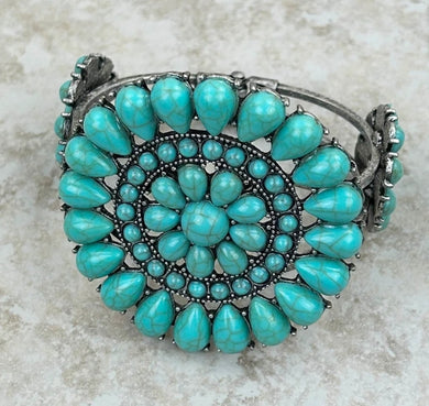 Natural Stone Concho Cuff Bracelet Turquoise