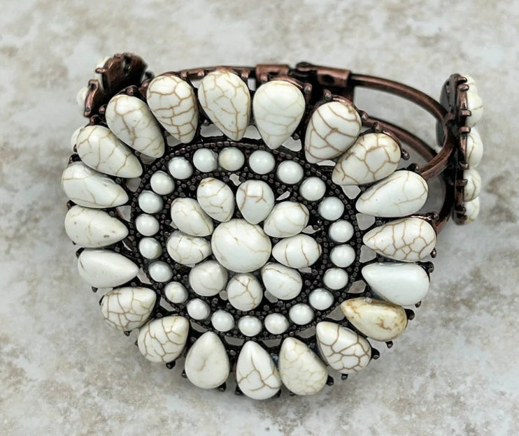Natural Stone Concho Cuff Bracelet White Copper