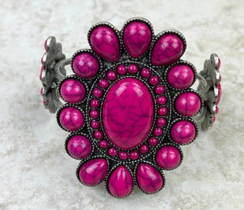 Natural Stone Concho Cuff Bracelet Pink