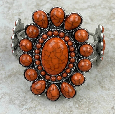 Natural Stone Concho Cuff Bracelet Orange