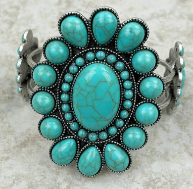Natural Stone Concho Cuff Bracelet Turquoise