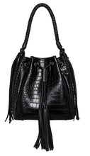 Load image into Gallery viewer, Wrangler Croc Embossed Drawstring Hobo Bag - Black