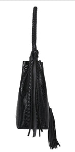 Wrangler Croc Embossed Drawstring Hobo Bag - Black