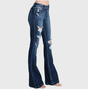 Petra153 Distressed Mid Rise Stretch Flare