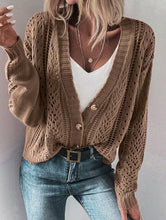 Load image into Gallery viewer, Brown Open Knit Drop Shoulder Cardigan
