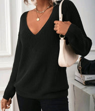 Load image into Gallery viewer, Black Lace Up Back Drop Shoulder Sweater