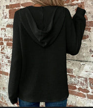 Load image into Gallery viewer, Waffle Knit Half Button Raglan Sleeve Drawstring Hoodie