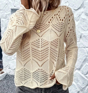 Solid Pointelle Knit Sweater