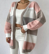Load image into Gallery viewer, Color Block Drop Shoulder Pointelle Knit Duster Cardigan
