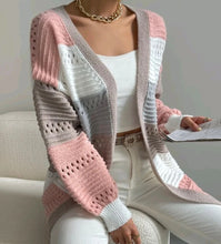 Load image into Gallery viewer, Color Block Drop Shoulder Pointelle Knit Duster Cardigan