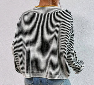 Vertical Stripe Pattern Drop Shoulder Sweater