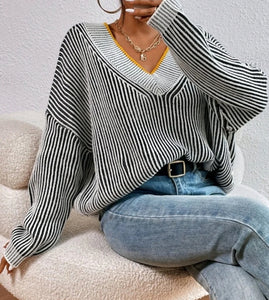 Vertical Stripe Pattern Drop Shoulder Sweater