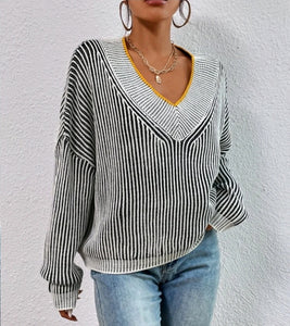 Vertical Stripe Pattern Drop Shoulder Sweater