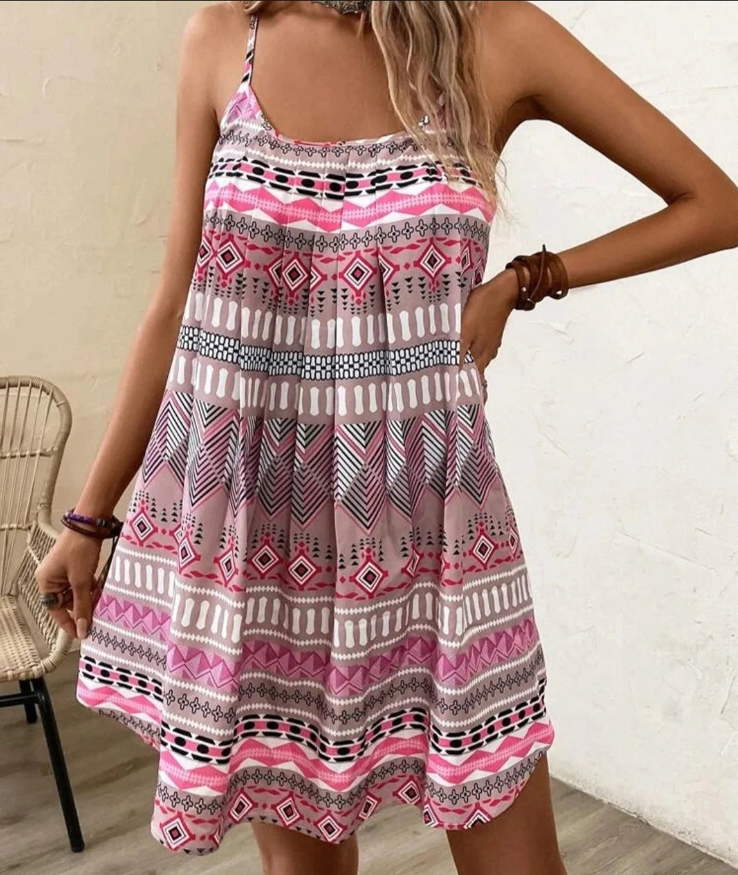 Pink Geo Print Dress