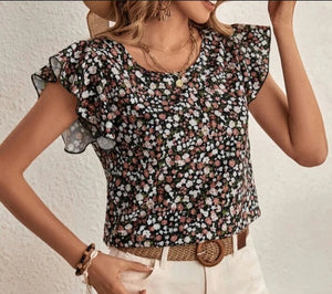 Floral Print Butterfly Sleeve Blouse