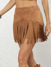 Load image into Gallery viewer, Fringe Trim Faux Suede Skirt