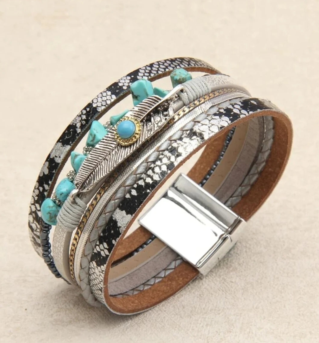 Turquoise & Bead Decor Layered Bracelet