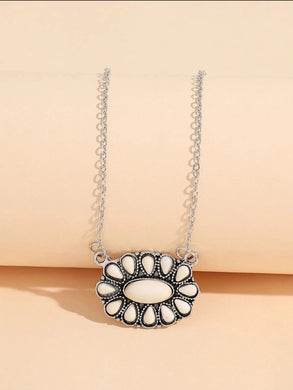 White Squash Blossom Oval Charm Necklace