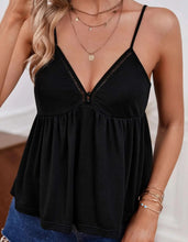 Load image into Gallery viewer, Black Solid Deep V Ruffle Hem Tank