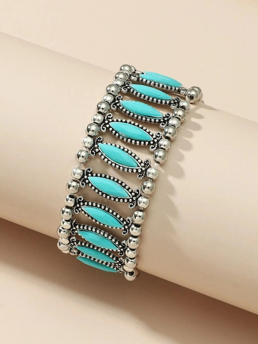 Turquoise Color Block Resin Beaded Bracelet
