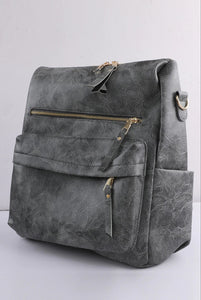 Gray Casual Versatile PU Leather Backpack
